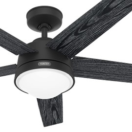 Hunter Fan 52 inch Matte Black Finish Indoor Ceiling fan with LED Light Kit and Remote Control (Renewed)
