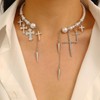 Pearl Cross Necklace Rhinestone Pearl Necklace with Multi Cross Pendant