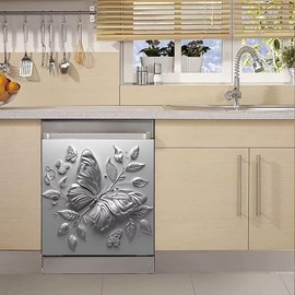 Stainless Steel Butterfly Dishwasher Magnet Sticker Cover 3D Effect Decor Fridge Magnetic Door Panels,Farmhouse Decor Home Kitchen Appliances Decals 23" x 26" Magnetic