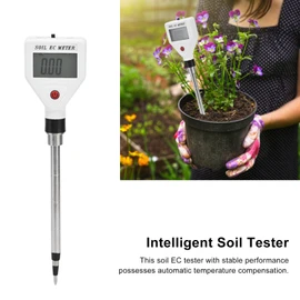 Soil Conductivity Tester Soil Ec Meter Abs and Stainless Steel Soil Ec Tester Clear LCD High Accuracy Quick Response Small Portable Soil Conductivity Tester