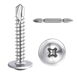 SHUNCHG Pack of 150 M4.2 x 13 mm Self-Tapping Screws Flat Round Head Drilling Screws 410 Stainless Steel M4.2 Phillips Metal Screws with Screwdriver Bit for Steel, Sheet Metal
