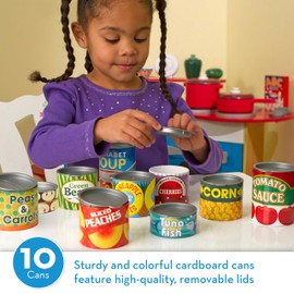 Melissa & Doug Let's Play House, 10 Grocery Cans with Removable Lids, Toy Food & Play Kitchen Accessories, Preschool Learning Toys for Girls & Boys 3+