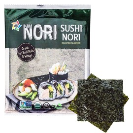 KIMNORI Sushi Nori Seaweed Sheets – 10 Full Size USDA Organic Yaki Roasted Rolls Wraps Snack 100% Natural Laver Gluten Free No MSG Non GMO Vegan Kosher 25 Gram 0.88 Ounce 김 のり 海苔 紫菜
