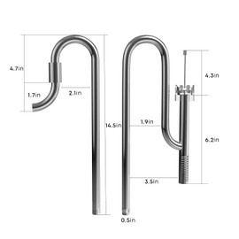 FZONE Aquarium Stainless Steel Skimmer Lily Pipes Inflow and Outflow with Spin Skimmer and Adjustable Rod for Aquarium Filter 1/2''(12/16mm) Tubing