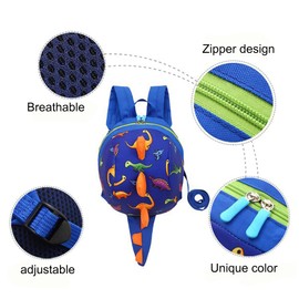 TOPWAYS Kids Dinosaur Backpack Boys Girls Toddler Rucksack, Cartoon Safety Anti-Lost Strap Rucksack with Reins, for 1-5 Years Old Toddler (Blue)