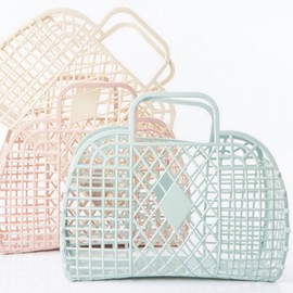 Multi-purpose Plastic Shopping Basket with Handle Storage Basket Cream Green 10ea