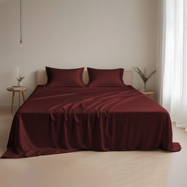 Linenwalas Queen Size Sheets Set, 100% Tencel Lyocell Sheets Set – Cooling Bed Sheets Set, Luxuriously Soft and Silky, Deep Pocket Up to 16", Breathable, Moisture Wicking Eucalyptus Sheets (Burgundy)