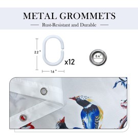 LIVETTY White Bird Floral Shower Curtain 90cm × 180cm Mould Proof Butterfly Fabric Bathroom curtain For Women & Men With 12 Hooks Washable Quick-Drying Curtains