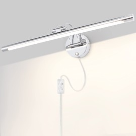 MantoLite LED Dimmable Bathroom Vanity Light Fixture 12W 24inch Cabinet Picture Wall Lights Indoor Lightings Wall Sconce Ajustable Bedside Reading Lamp, Chrome 3000K/4500K/6000K Pulg in Display Lamps