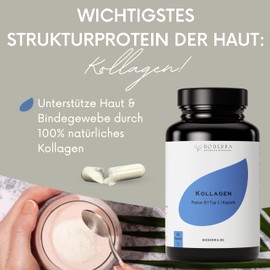 BODERRA Collagen Capsules High Dose (300 Collagen Capsules) – 2500 mg Daily Dose – Water Soluble Premium Collagen Hydrolysate – Type 1 – Laboratory Tested – Bioavailable – Bottled in Germany