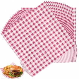 100 PCS Greaseproof Paper Sheets, Food Grade Wrap Baking Paper Checkered Basket Liners Waterproof Wax Papers for Deli BBQ Sandwich Hamburgers Gift Wrapping Tissue