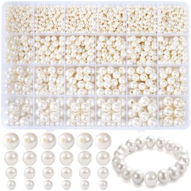 Dotilili White Pearl Beads 1890 Pcs, 4/6/8/10mm Imitation Pearls Plastic Loose Beads with Holes for Crafting Smooth Round Beads for Jewellery Making DIY Bracelet Necklace Earring Knitting Decorations