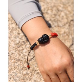 Wizock Black Obsidian Fox Braided Rope Bracelet for Women Good Luck Prosperity Friendships Bracelets Adjustable (6-7 in)