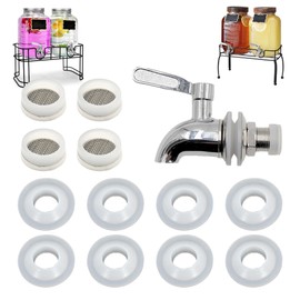xcivi 4 Set Spigot Accessory Replacement for Glass Drink Dispensers, Stainless Steel Beverage Dispenser Replacement Spigot, Fits 16mm（5/8 inch）Opening, Spigot Rubber Bumper with Removable filter