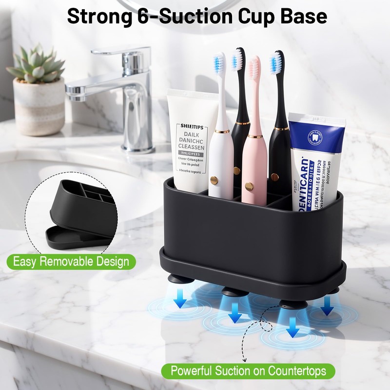 Luxspire Toothbrush Holders for Bathrooms, Silicone, 5 Slots, Black