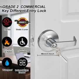NEWBANG Grade 2 ADA Commercial Heavy Duty Entry Door Lever UL Listed and 3 Hour Fire Rated, Satin Chrome 26D, Left and Right Handed,MD-C2-1ET-1P