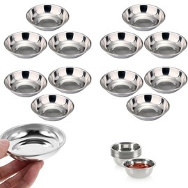 RHQFDM 12 pieces Mini dip bowls Sauce bowls Dip bowls Stainless steel plate 8CM Mini snack plate Stainless steel bowls Small metal bowls are stainless Sushi bowl For all kinds of condiments