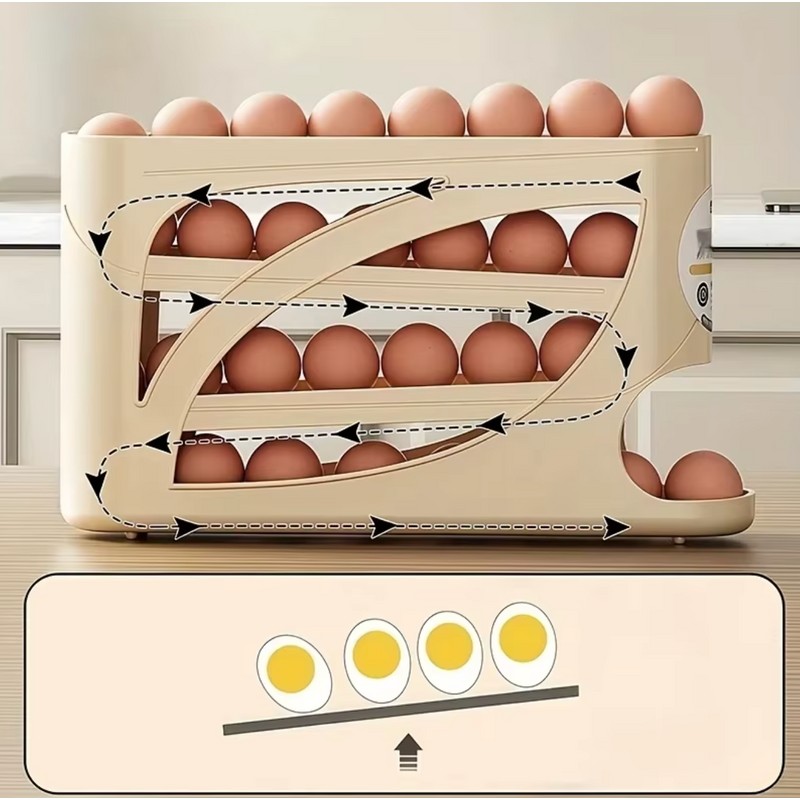 3-Tier Rolling Egg Dispenser for Refrigerator – Large Capacity Gravity
