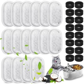 Yizhet 32 Pack Cat Water Fountain Filters, Cat Fountain Replacement Filters for 67oz/2L & 108oz/3.2L & 135oz/4.0L Stainless Steel Adjustable Water Flow Pet Water Fountain (16 Filters & 16 Sponges)