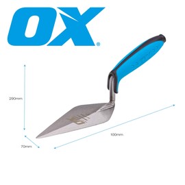 OX Pro London Pattern Pointing Trowel Used For Bricklaying in Building & Construction, Masonry Works - Carbon Steel with Dura-Grip Handle, 152 mm, 6 inch