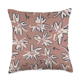Flowers Pattern in Black & Beige on Brown AEY772 Throw Pillow