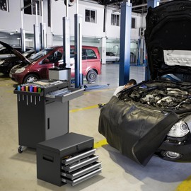 S AFSTAR 5-Drawer Rolling Tool Chest, Tool Storage Cabinet with Lockable Wheels, Adjustable Shelf & Anti-Slip Liner, Detachable Tool Box Organizer Tool Cabinet for Garage Workshop (Black & Gray)