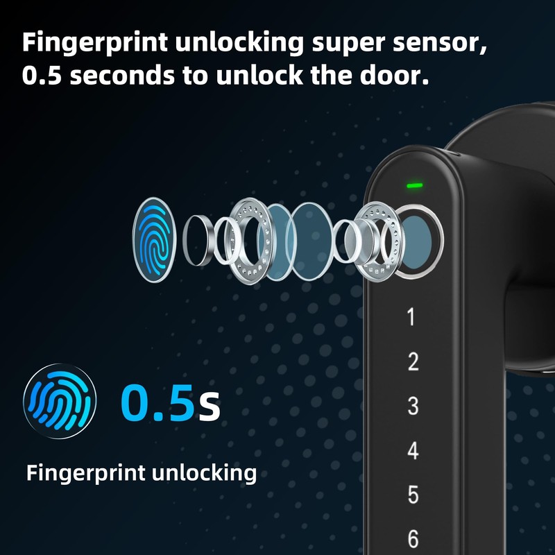 Smart Door Lock, Door Handle with APP Unlock, Biometric Door