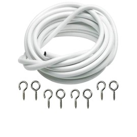 Net Curtain Wire Various Lengths with Screw Hooks and Eyes White Cable Window (5m)