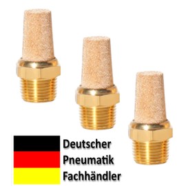 Pneumatic Silencer Made of Sintered Bronze 3/8 Inch Set of 3 Compressed Air Silencers Industrial Quality (3, 3/8 Inch)
