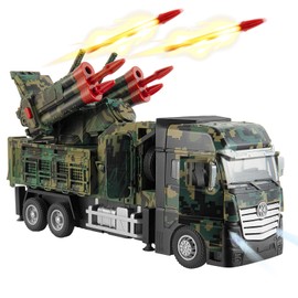 Youlechen Army Toys for Boy, Military Vehicle Toy with 6 Missile Launcher, Pull Back Army Model Truck with Light and Sound, Military Missile Alloy Vehicle Toys for Kids Age 3-6