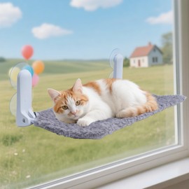 YUNIQUE Cat Window Perch, Upturned Edge Bracket, Portable Wall Hammock for Indoor Cat, Grey