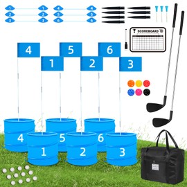 JIIFO Golf Game with 2 Clubs Right Handed,Practice Golf with 6 Buckets, Outdoor Golf Gift for Family and Adults,Holes Golf Outdoor Game for Lawn,Yard,Camping,Park