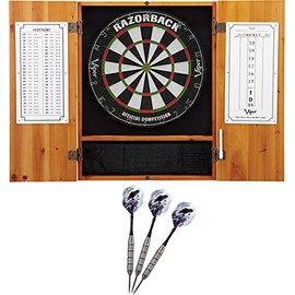 Viper Metropolitan Oak Steel Tip Dartboard Cabinet, Viper Razorback Sisal Dartboard, and Viper Underground Raven Steel Tip Darts 25 Grams