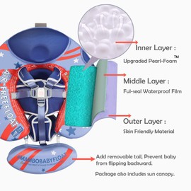 New Mambobaby Baby Pool Float with Canopy, Upgrade Non-Inflatable Infant Swimming Float, Soft Waterproof Skin-Friendly Material, UPF 50+ Foldable Sun Canopy，5 Points Support safty, for 3-24 Months