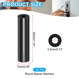 PATIKIL M3 Black ABS ID 3.2mm,OD 7mm,Length 29mm, Nylon Round Spacer Washers, 120Pcs Plastic Standoff Rubber Nut Unthreaded for M3 Screws Electrical Outlet Switch Receptacle