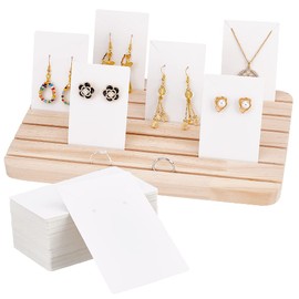 nbeads Wooden Earrings Stand, 6 Slots Jewellery Earring Display Holder Wooden Earring Card Holder Jewellery Organiser Stand Jewellery Retail Display with Cardboard Jewellery Display Cards 27.7 x 16.7