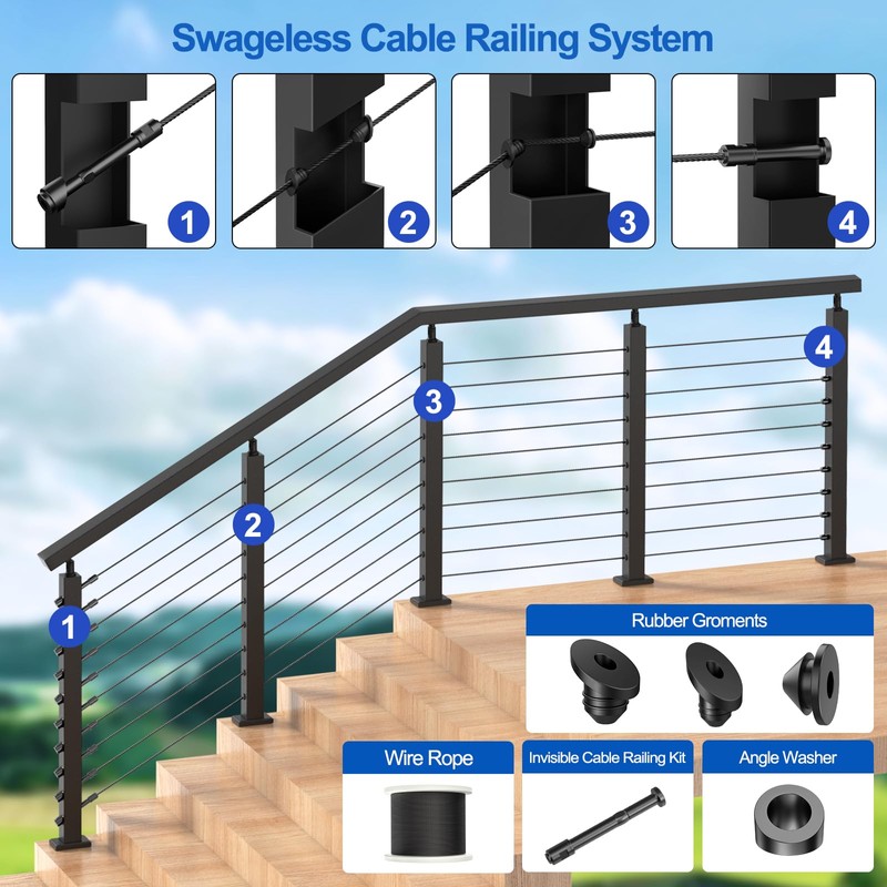 [Patent] BLIKA 10 Pack 1/8" Black Swageless Invisible Cable Railing