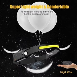 Rechargeable LED Headlamp, 230° Illumination Headlight with Motion Sensor, Lightweight, Weatherproof, 2 Light Source Head Lamp Flashlight for Camping, Hiking, Running, Outdoor - Adults and Kids