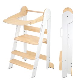 Toddler Tower, Toddler Kitchen Stool Helper with 3 Height Adjustable Step Stool, 2 in 1 Learning Tower,Foldable Standing Tower for 1.5-6 Years