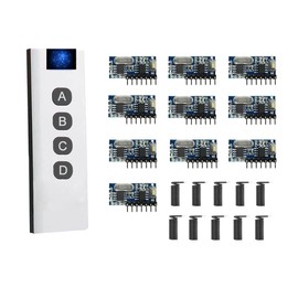 QIACHIP 433MHz Wireless Remote Control Switch Mini Receiver Built-in Learning Code 1527 Decoding 4 Channel Output with 10-in-1 Remote Control Multi-Group Control Transmitter