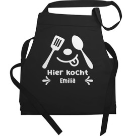 Geschenk mit Namen personalisiert by Shirtracer - Apron - Cooking Apron - Hier kocht mit Namen I Gift Kitchen Accessories Funny, 3 Black