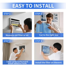 BBJARESKY Air Vent Filters 10"x120" Cut-to-Size MERV 8 Reusable 3-Layer Vent Filters for Home Floor/Ceiling/HVAC Furnace Vents with Washable Adhesive Tape