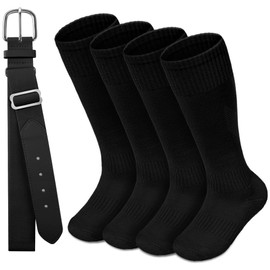 HONGTEYA Youth Baseball Socks and Belt Combo Set, 2 Pair Youth Softball Socks and Adjustable Baseball Belt for Boys Girls (Black, 13-16 Years)