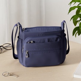 NOTAG Crossbody Bags for Women, Multi-Pocket Casual Messenger Bag Waterproof Nylon Shoulder Bag, 2 Size (S, blue)