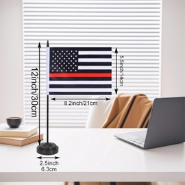 JBSJBS USA Thin Red Line Desk Flag 12" Solid Pole Deluxe Set US Firefighter Flags Banner Mini Small Military Office Table Flags with Black Stand Base Desktop Decorations(2Pack)