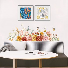 Condessacity Wall Sticker, Flower Fall Wallpaper Sticker, Removable, Stylish, Scandinavian Wall Decoration, Bee Butterfly, Wallpaper, Plant Sticker, Waterproof, Hand-painted Style, Wall Stickers