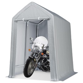 6'x8' Heavy Duty Carport Canopy, Metal Frame Portable Outdoor Storage Shed with Waterproof PE Cover & Roll-Up Zipper Door, for Motorcycle, Bike, Tools, Firewood, Driveway or Backyard, Grey