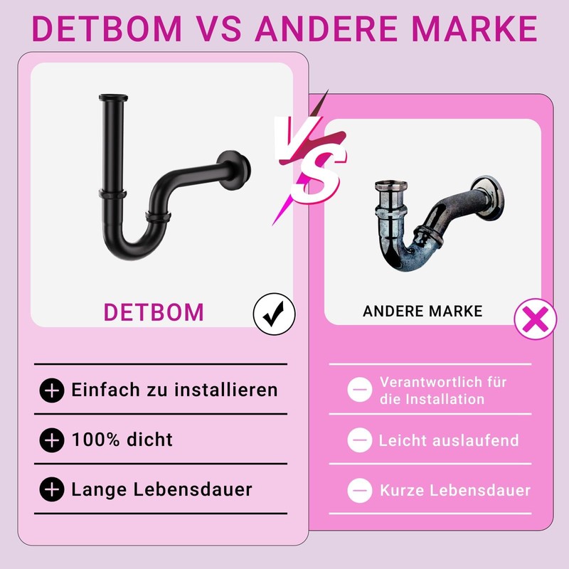 DETBOM Universal Siphon for Washbasin (Long Dip Pipe), Drain Pipe