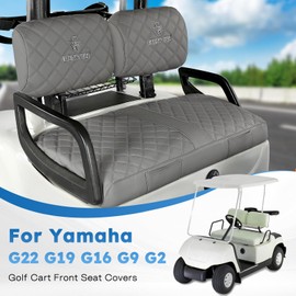 CHENGWEI Golf Cart Seat Covers Fit Yamaha G22 G19 G16 G9 G2,Vinyl Leather Yamaha Front Seat Cover Fit Standard Seat Cushion,No Stapler Needed Replacement Seat Cover with Pockets(Dark Grey)
