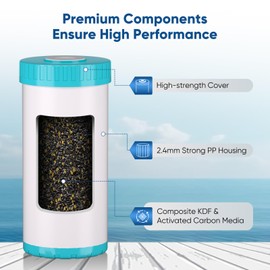 PUREPLUS 5 Micron 10" x 4.5" Whole House Granular Activated Carbon and KDF Water Filter, Heavy Metal Removal Replacement Water Filter, RFN10BB-CKDF, 1PACK